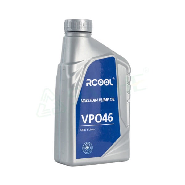 RCOOL vacuum pump oil VPO46 1L container for HVAC systems, essential for maintaining vacuum pumps in refrigeration and air conditioning.